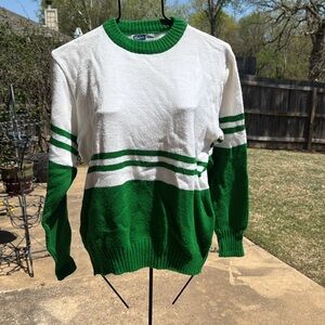 Vintage Dehen Official Green White Stripe Cheerleading Sweater L